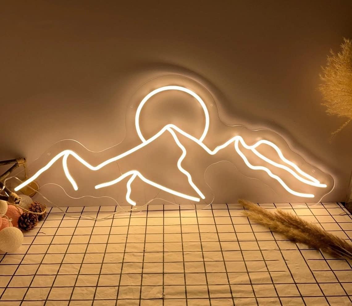 Mountain Neon Signs for Wall Decor Men LED Light Signs For Bedroom Wall LED Wall Sign for Home Party Wedding Christmas Decorations USB Powered(Warm White)