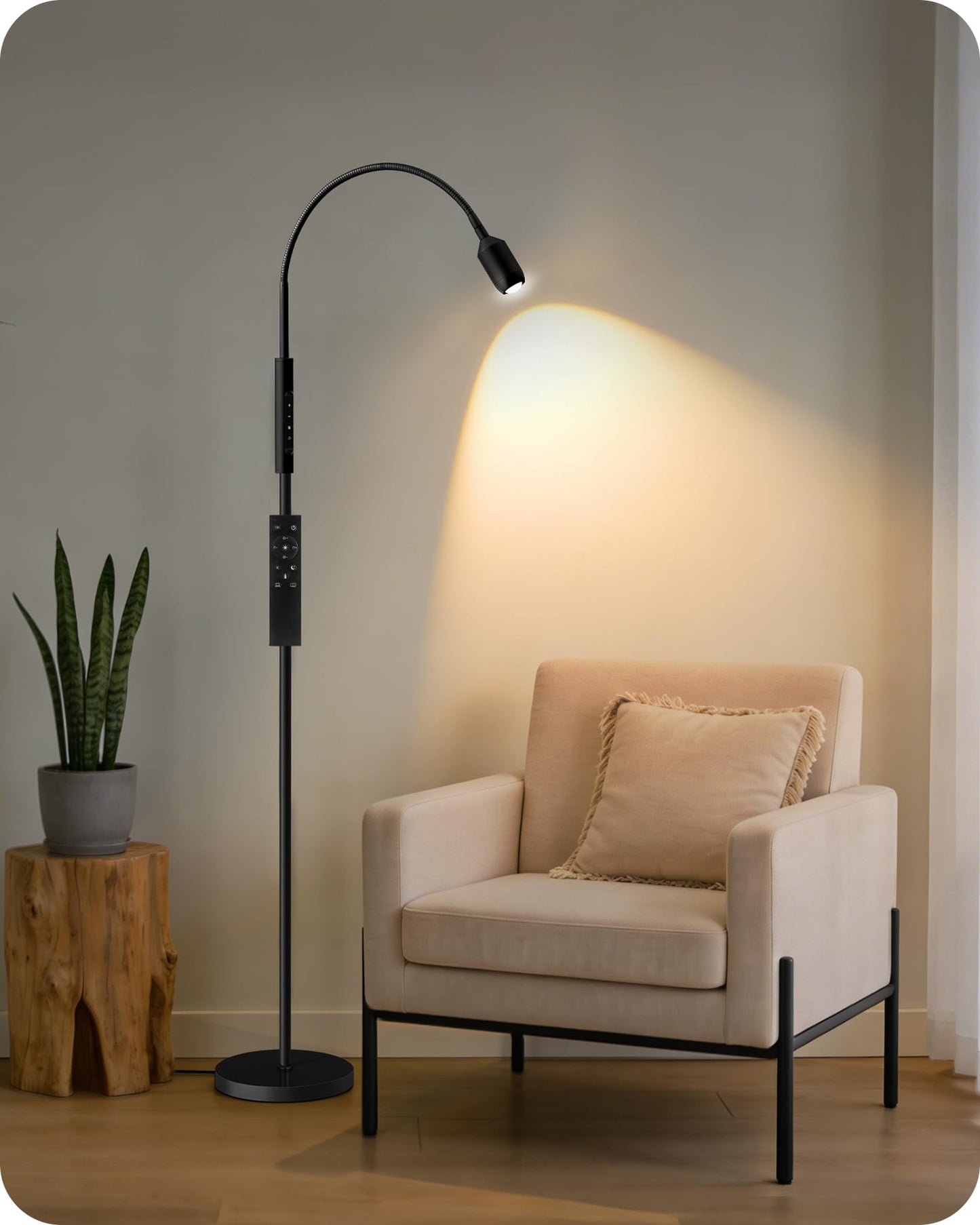 GOEBLESON Reading Floor Lamp, 74.2" Tall LED Lamp, with 360° Flexible Gooseneck & Touch & Remote Control, Ajustable Color & Beam, Crafts Standing Lamp, for Reading, Task Craft, Living, Black WB16LD05