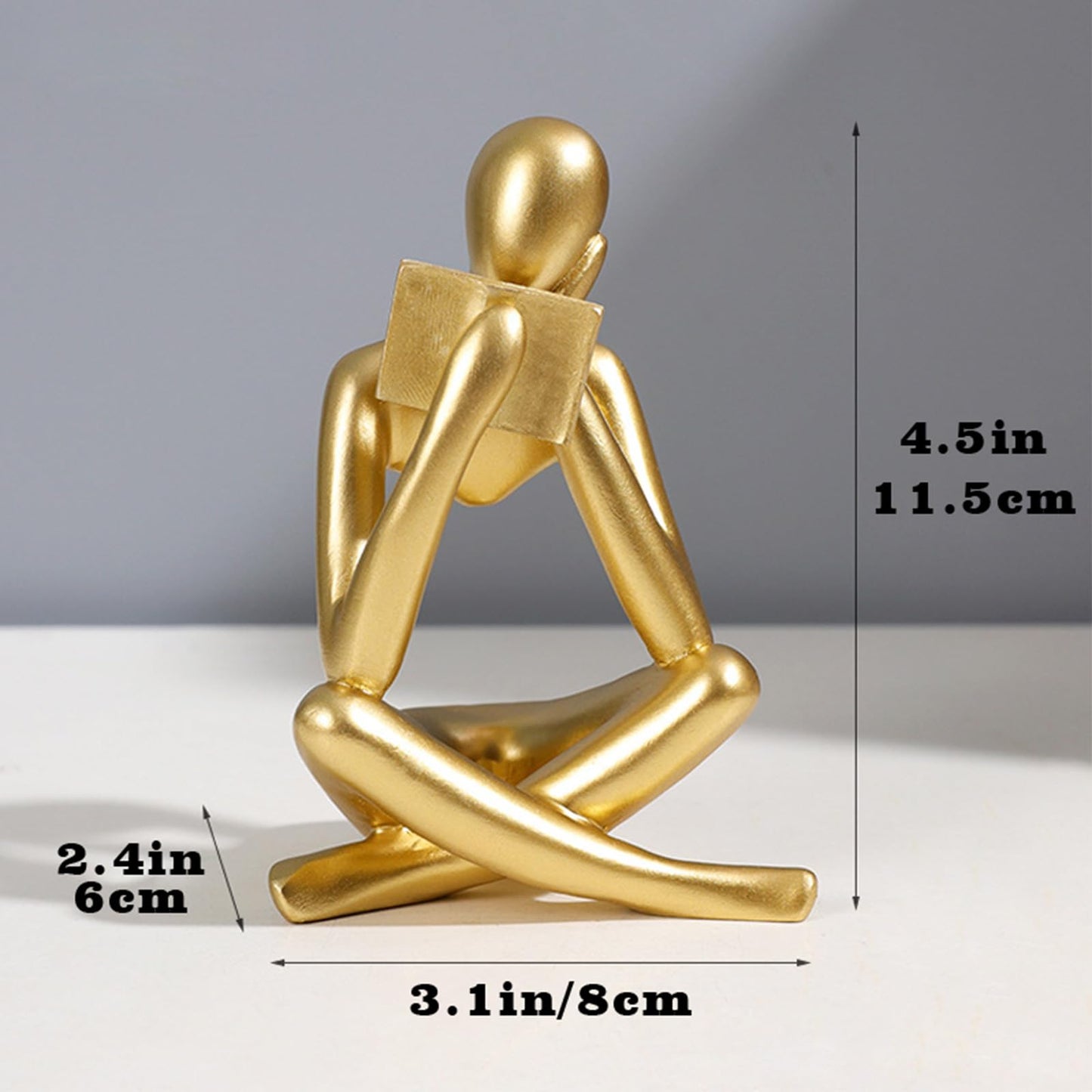 Jinkoozz Gold Reading Women Statue, Thinker Sculptures, Abstract Art Ornament, Modern Aesthetic Figurine Decoration, Suitable for Home Living Room Bedroom Office Shelf Table Desk Bookshelf Decor