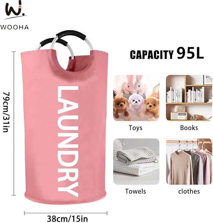 WOOHA 95L Large laundry basket, Collapsible laundry hamper, Tall Clothes