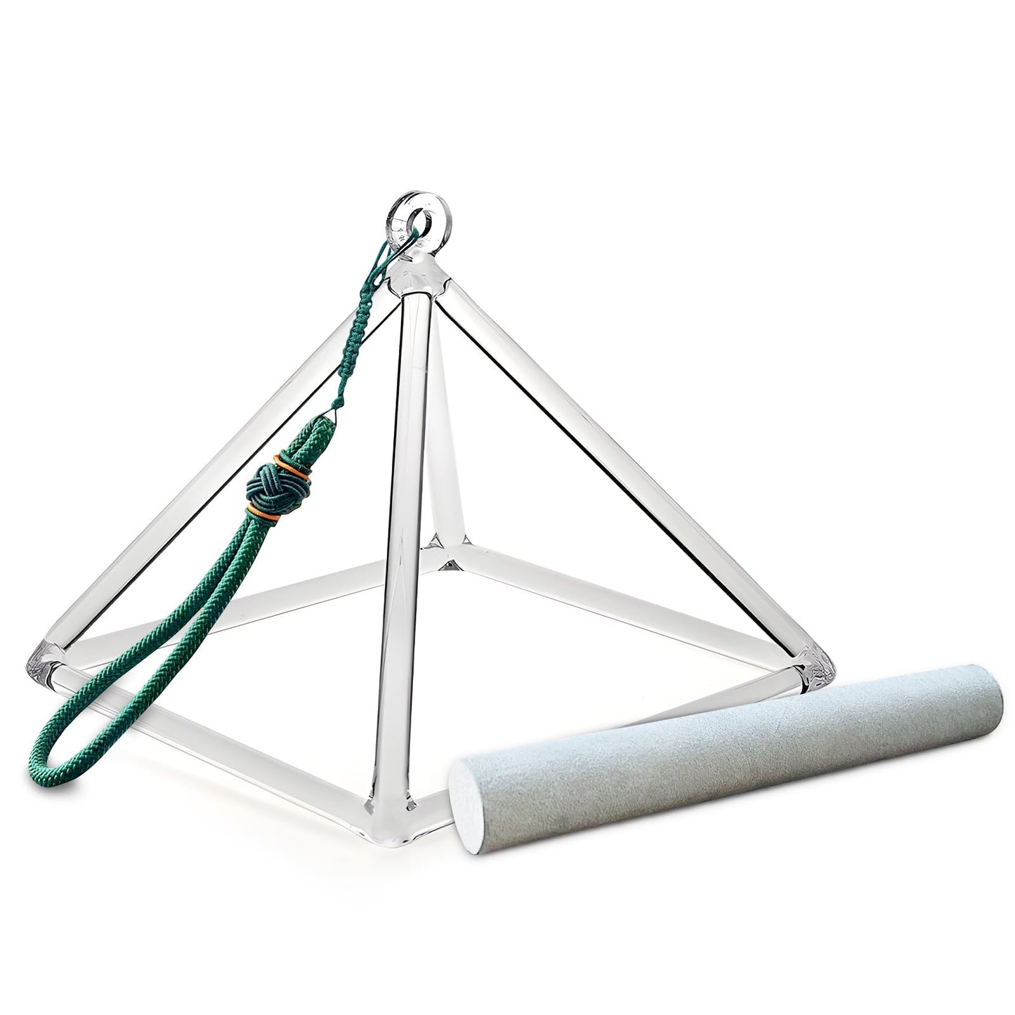 WENSYING Crystal Meditation Pyramid 8 Inch Singing Bowls Crystal Musical Instrument Geometric Tripod Yoga Meditation Wind Chime Percussion Instrument With Percussion Stick