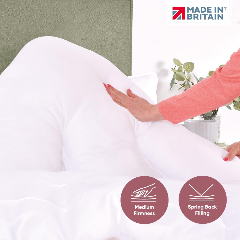 Lancashire Textiles Orthopaedic Batwing Shaped Neck & Back Support Pillow for Help with Cushioning and Sitting Complete with White Removable Pillowcase