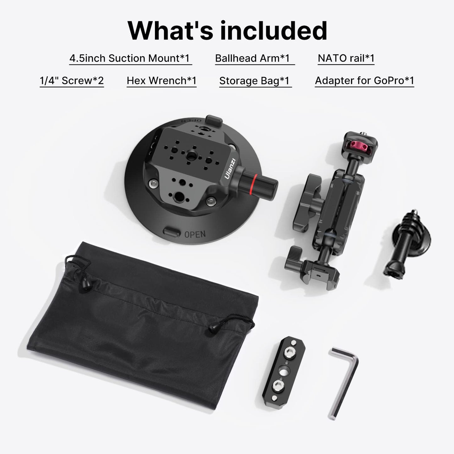 ULANZI SC-02 Suction Mount 4.5'', Magic Arm Bracket for DSLR Cameras Action Camera Video Shooting Filming, Compatible with DJI OSMO Pocket 3 Pocket 4/Insta 360 x5/OSMO 360/Sony/Xtra Action Cameras
