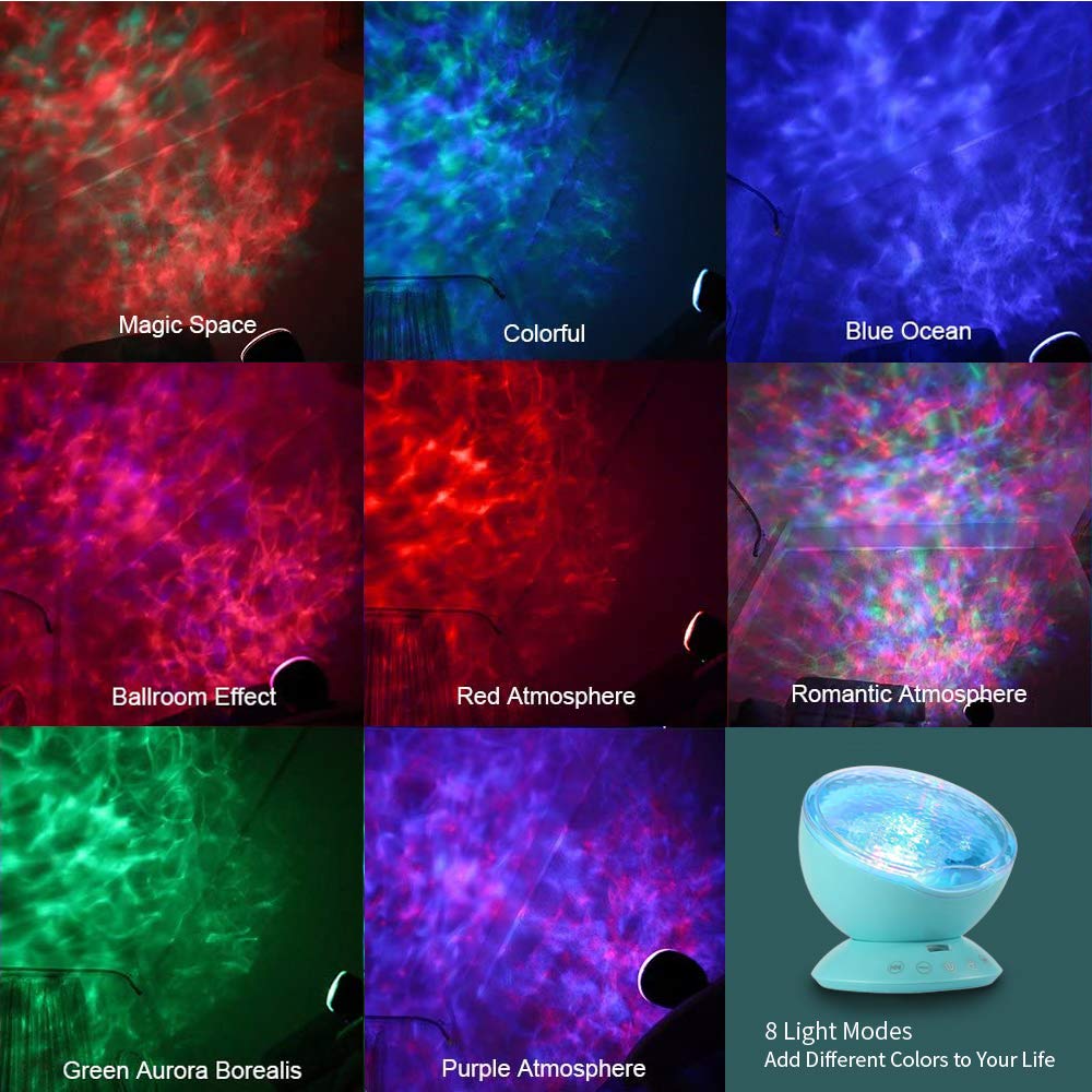 TOMNEW Night Light Projector, Ocean Wave Night Light for Kids Room, Remote and Timer, Dimmable 7 Light Modes and Bulit-in Sound Machine, Mermaid Decor Birthday Christmas Gifts (Blue)