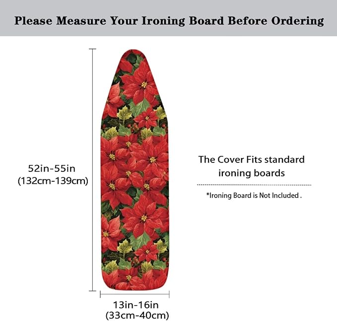 Poinsettia Print Iron Cover for Ironing Board Scorch Resistant Dirt-Proof