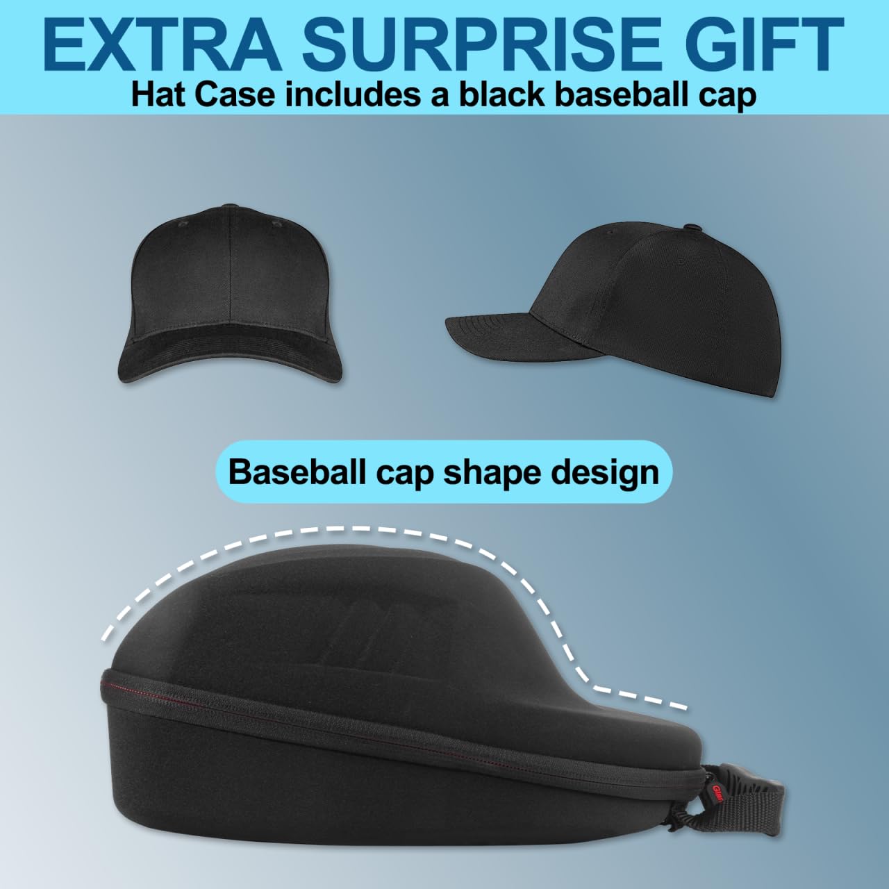 Glamgen Hard Hat Case for Baseball Caps,Hat Carrier Travel Case with 1 Pack Black Baseball Cap and Adjustable Shoulder Strap, Hat Organizer Holder Bag for 6 Baseball Caps for Women and Men - Black