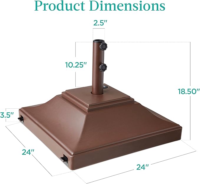 Best Choice Products Fillable Mobile Umbrella Base, Heavy Duty Base, Square Tiered Market Stand for Patio, Deck, Outdoor w/ 4 Wheels, 2 Locks, 2 Knobs, 120lb Capacity - Brown