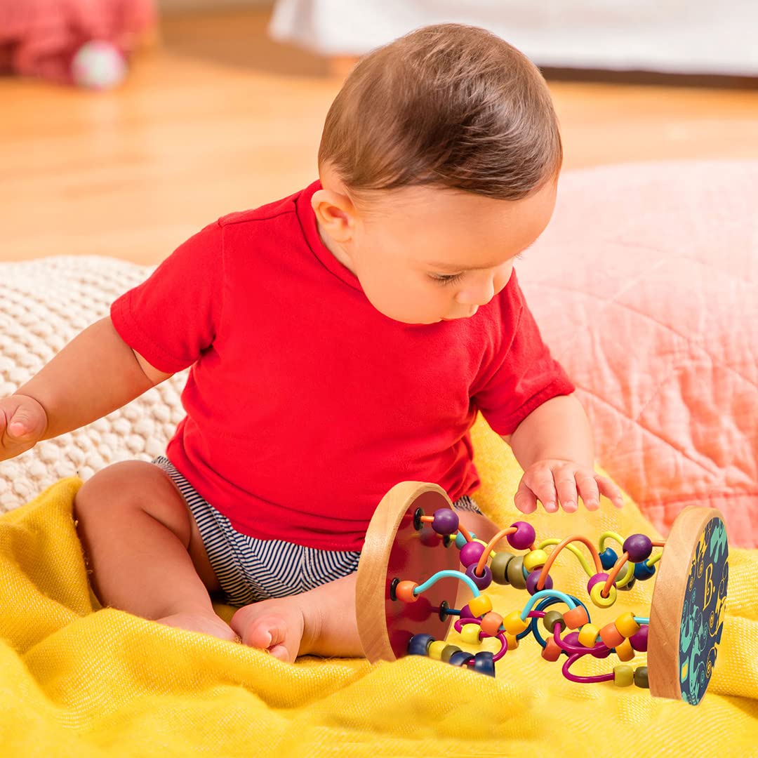 B. toys – Loopty Lo Wooden Rolling Toy – Developmental Bead Maze with 47 Beads & 5 Mazes – Encourages Fine Motor Skills & Crawling – Classic Wooden Wire Maze for Babies, Toddlers, Kids 18+ months