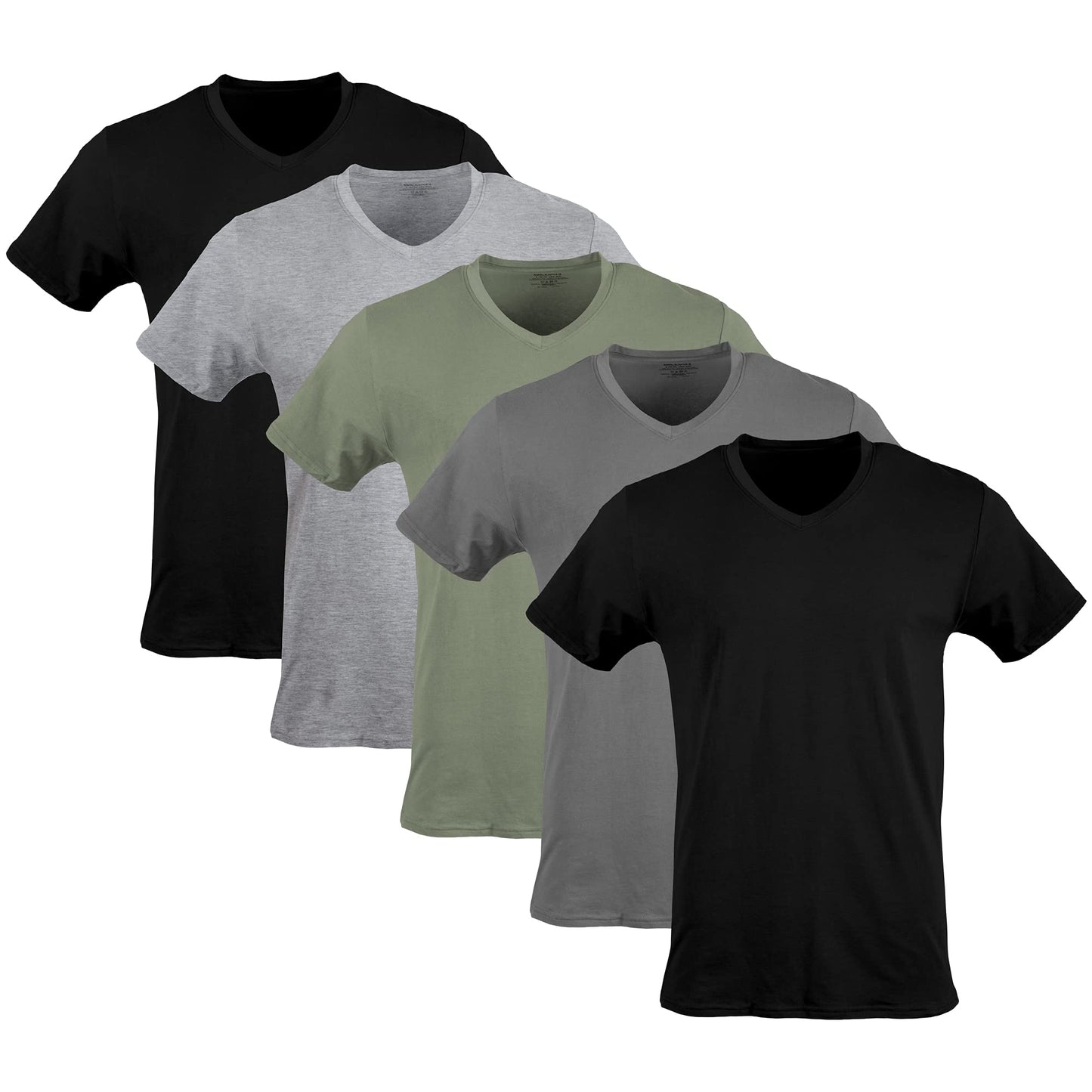 Gildan Men's V-Neck T-Shirts, Multipack, Style G1103, Black/Sport Grey/Charcoal/Military Green (5-Pack), Small