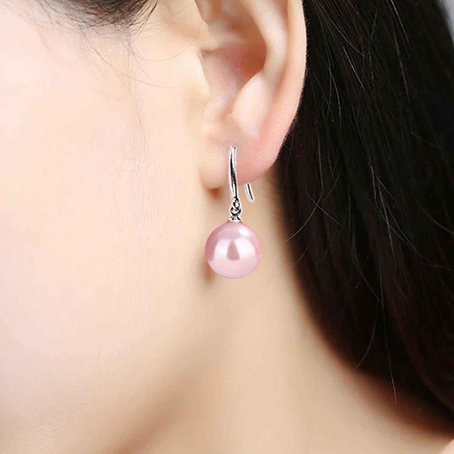 12mm Natural Ocean Pearl Freshwater Cultured Colorful Simulated Beads Drop Dangle Earrings Elegant Birthday Wedding Party Costume Prom Statement Jewelry for Women-pink