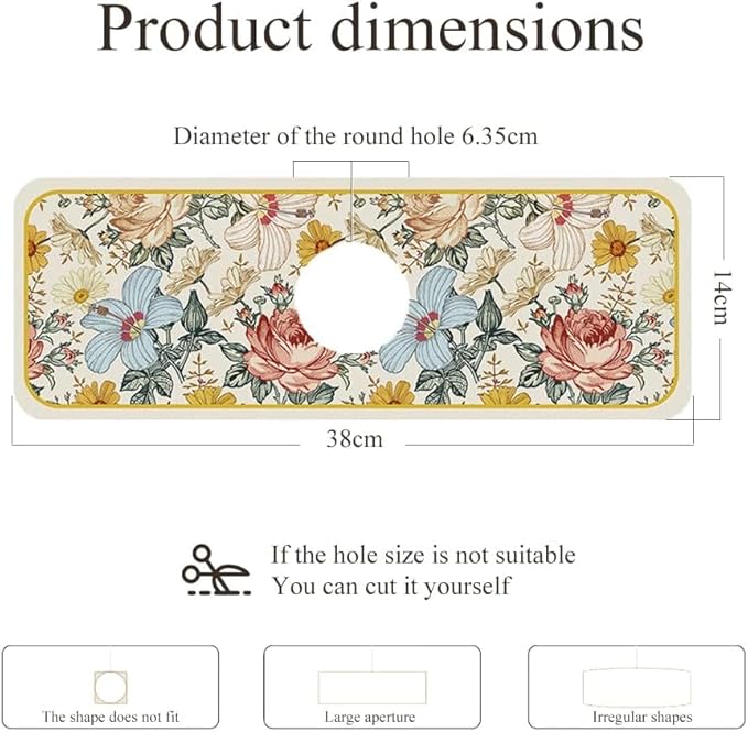 2PCS Fantasy Style Faucet Draining Mat, Faucet Draining Mat