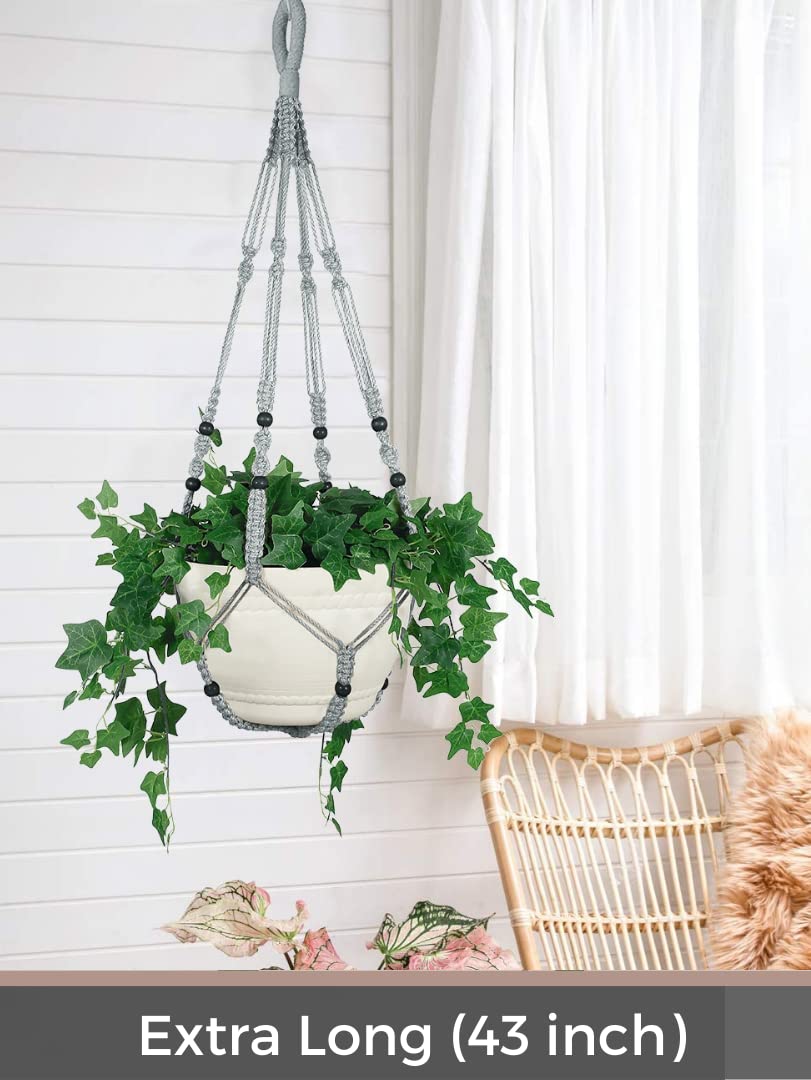 Shineloha 2 Pack 43 Inches Macrame Planter Hanger Large for 12 inch Pot + Swag Hook (Extra Long & Big) | Large Hanging Planter for Indoor Plants | No Tassel, Cotton Rope, No Pot/Plant Included