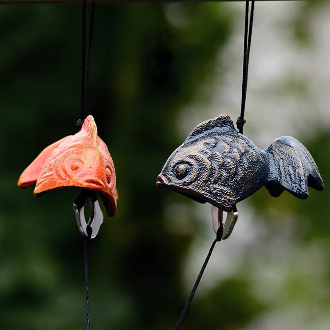 Oavand Set of 2, Japanese Bless Small Wind Chimes Outdoor, Iwachu Cast Iron Lucky Temple Wind Bell Memorial and Sympathy Wind Chimes for Outside Good Luck for Garden, Patio, Balcony (Goldfish and owl)