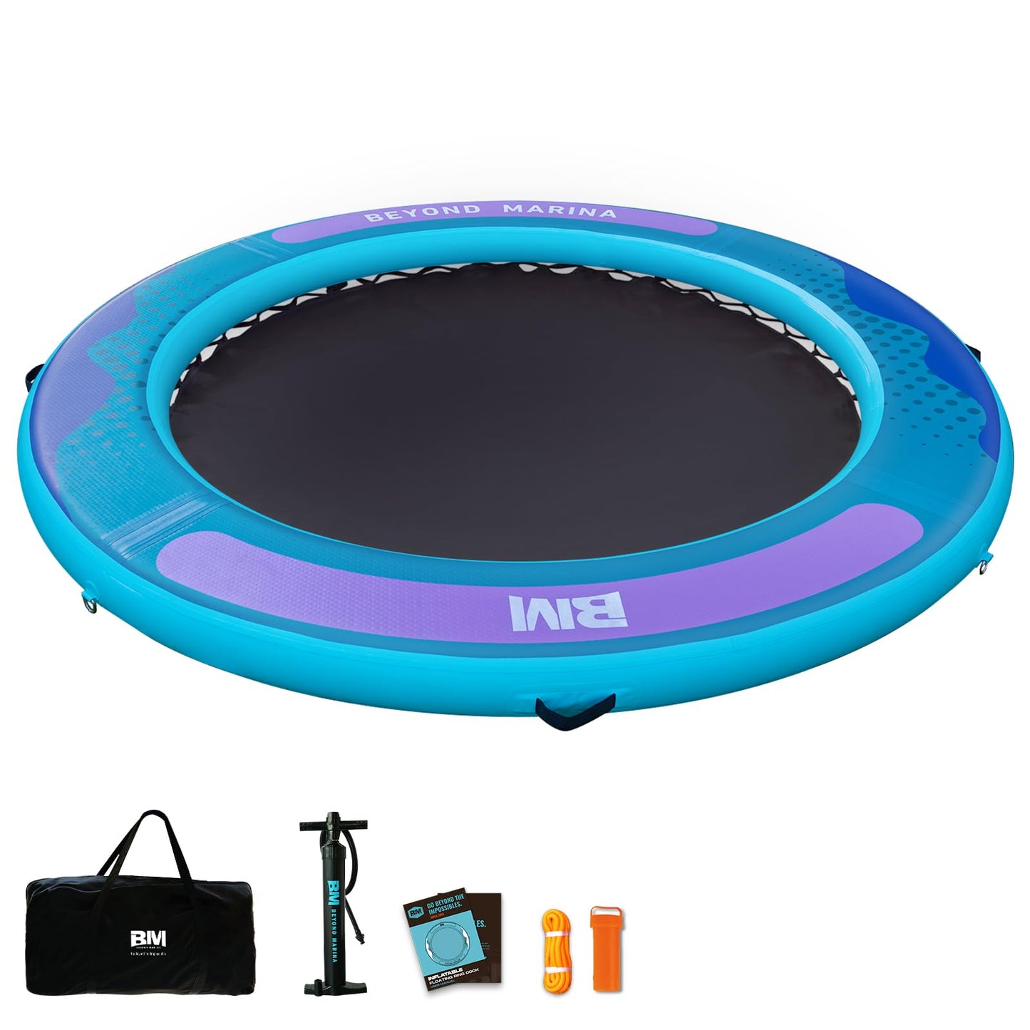 BEYOND MARINA Inflatable Water Hammock Floating Air Dock River Float with Mesh Heavy Duty Round Ring Raft for Pool Lake Ocean Portable Island Platform Pad 8'*6'*6"