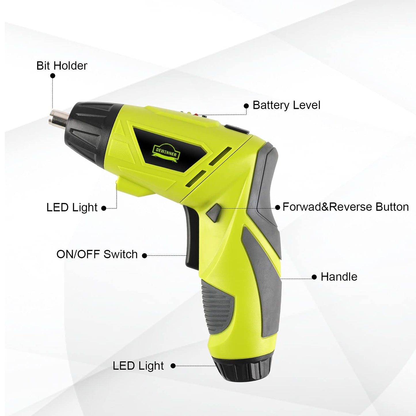DEWINNER Electric Cordless Screwdriver, Drill Driver Set, USB 3.6V 3N·m Max Torque with 1300 mAh Battery & 45 Piece Screwdriver and Wood Bit Assortment