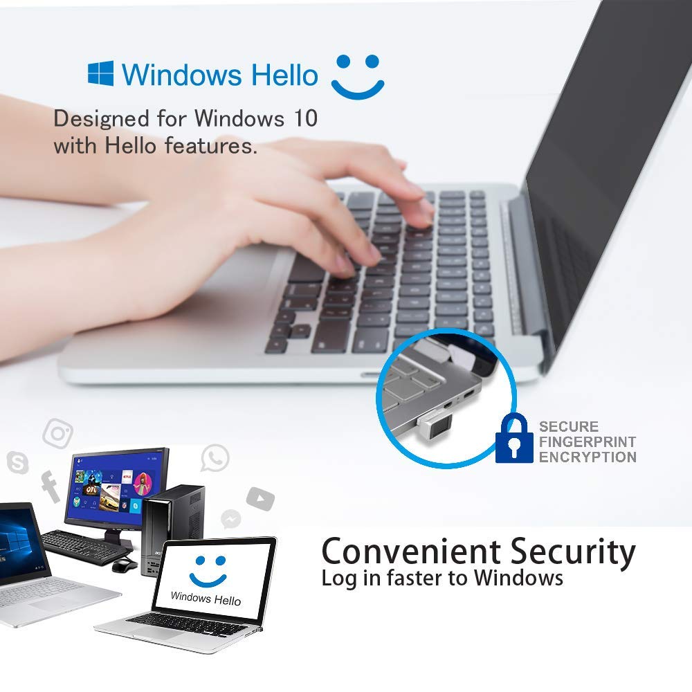 ARCANITE USB Fingerprint Reader for Windows 11/10 Hello, 0.05s 360-Degree Sensor Security Device Login, Security Lock