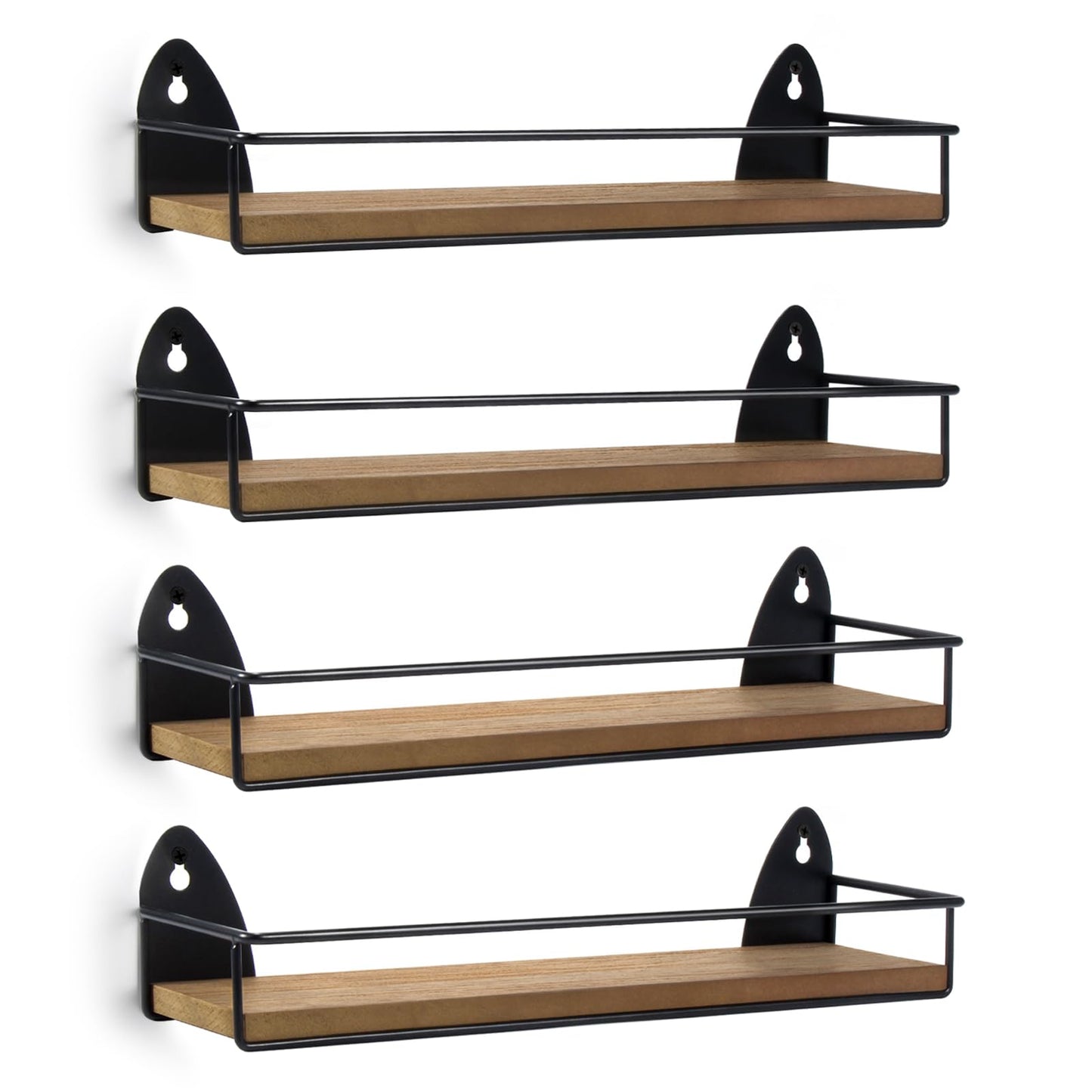 TJ.MOREE 4 Pack Spice Rack Wall Mounted Rustic Style Hanging Spice Organizer for Wall, Kitchen Spice Storage, Black