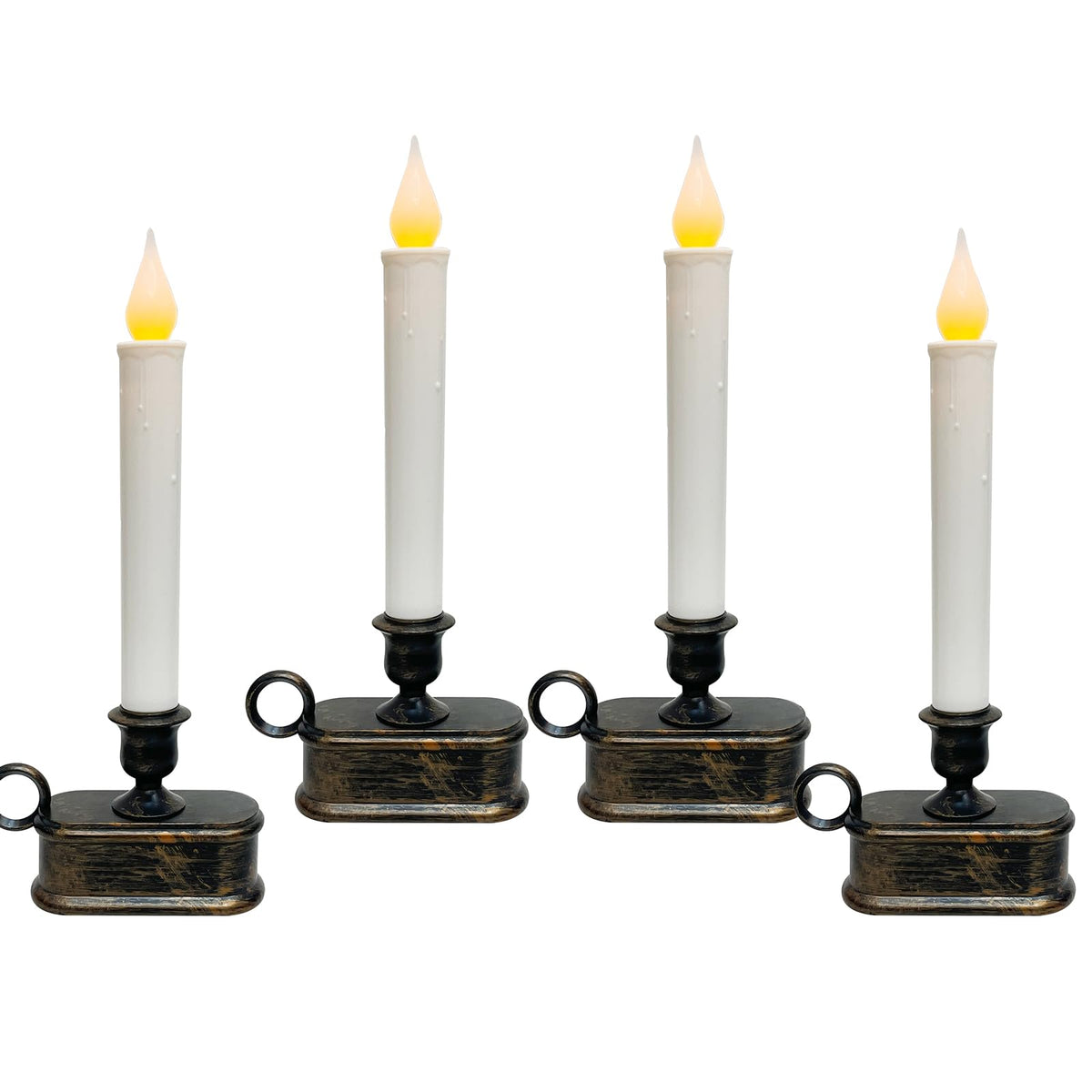 4 Pack Christmas LED Candle Lamps with Sensor, 10Inch Battery Operated Window Candles with Flickering Flame for Indoor Bedroom Christmas Decoration with Bronze Plated Holder