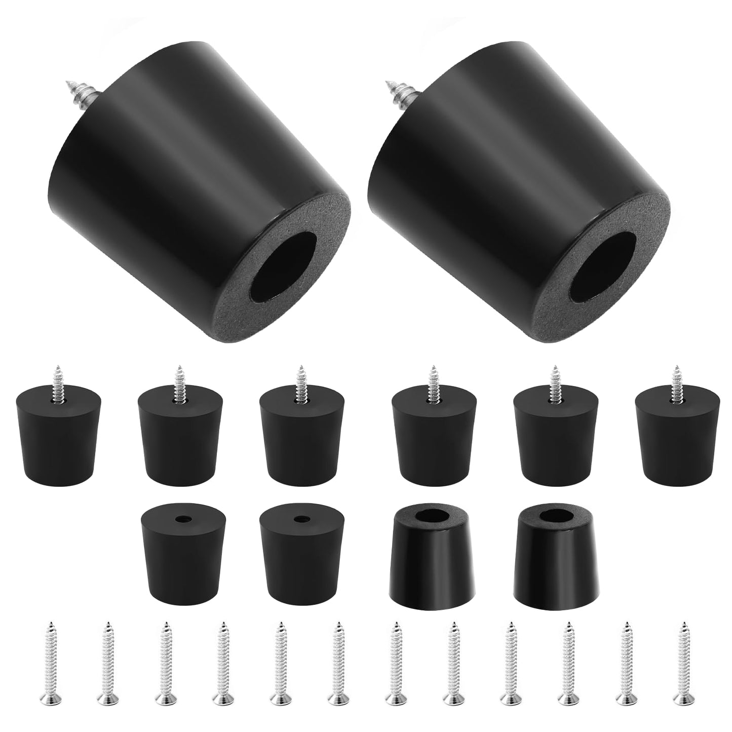Auvotuis 12Pcs Round Rubber Feet with Stainless Screws, Black Chair Bumpers Pads for Cutting Board, Table, Cabinet, Sofa (32x27x30mm)