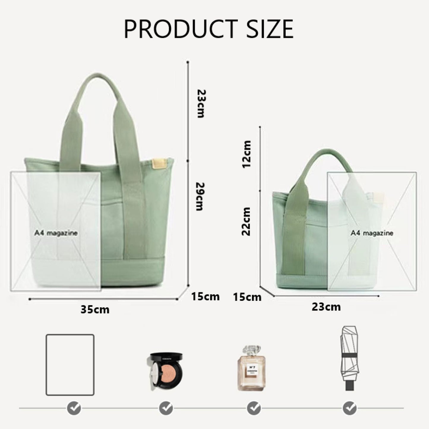 Aucuu Multi-Pocket Tote Bag, Canvas Tote Bags for Women, Crossbody Bags with Adjustable Strap, Large Capacity Shoulder Bag with Zipper, Ladies Handbags for School Shopping Work Travel,Black L