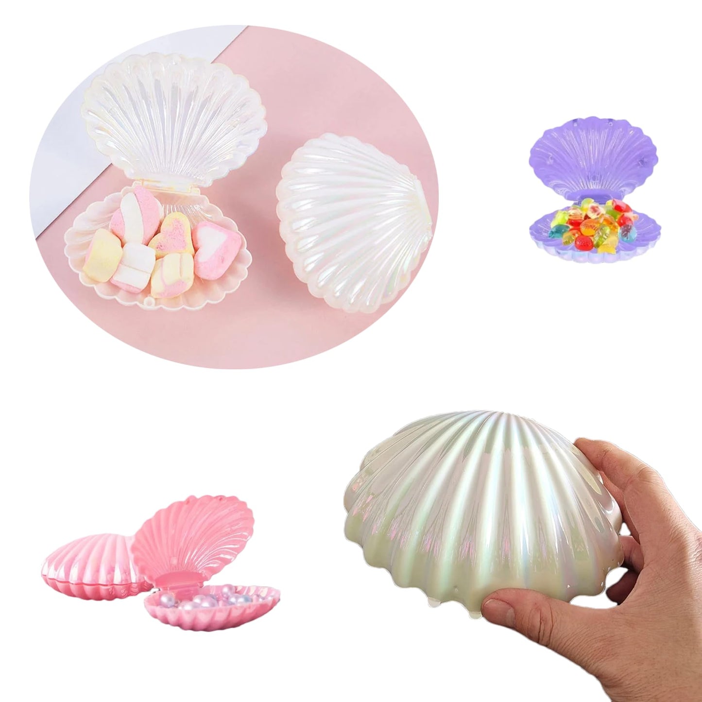 10Pcs Shell Candy Boxes Plastic Plastic Candy Containers Small Gift Box Jewelry Storage Box Seashell Containers Box for Wedding Birthday Baby Shower Christmas Party Favors Home Decor (10pcs)