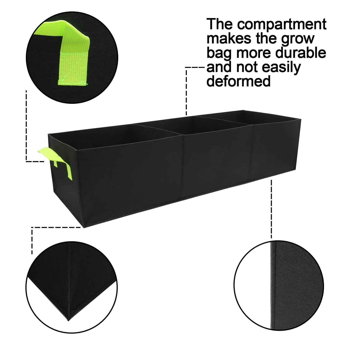 Auroal 15 Gallon Grow Bags 2 Pack, 3 Compartments Rectangle Raised Planting Bags, 400g Heavy Duty Nonwoven Fabric Planter Pots for Vegetable Tomato Herb Flower Indoor Outdoor Gardening(Black)