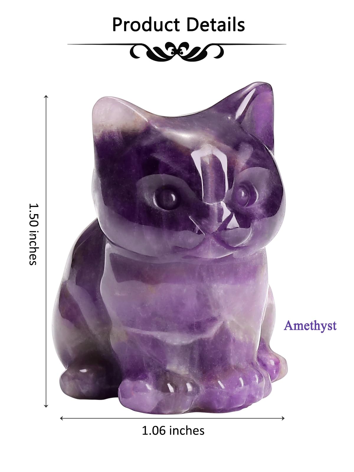 CrystalTears Amethyst Crystal Cat Figurine Carved Healing Crystal Gemstone Cat Lucky Cute Stone Cat Statue Ornament for Home Office Desk Meditation Decor Mini Cat Gifts for Cat Lover Christmas