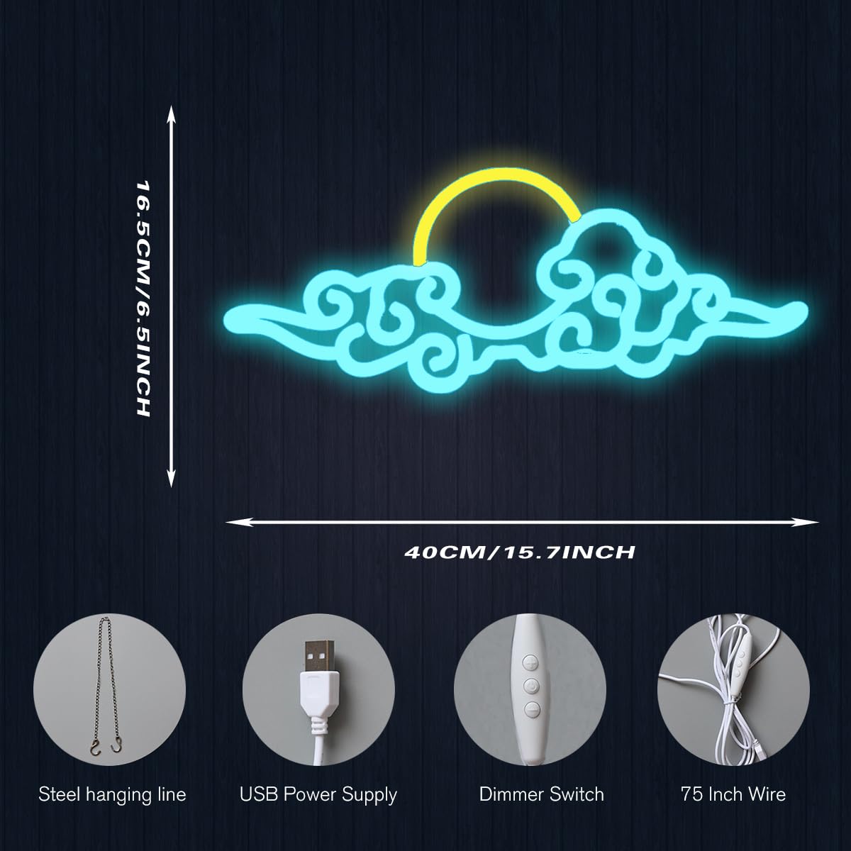 Sunset Sunrise Neon Sign Dimmable anime cloud Led Signs for Wall Decor Room Decor Bedroom Anime-themed for Men cave Office Bar Birthday Party Christmas(Ice Blue Orange)