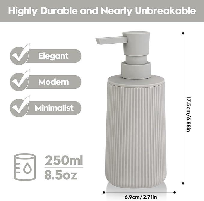 Small Soap Dispenser for Bathroom and Kitchen, Modern Farmhouse Striped Style