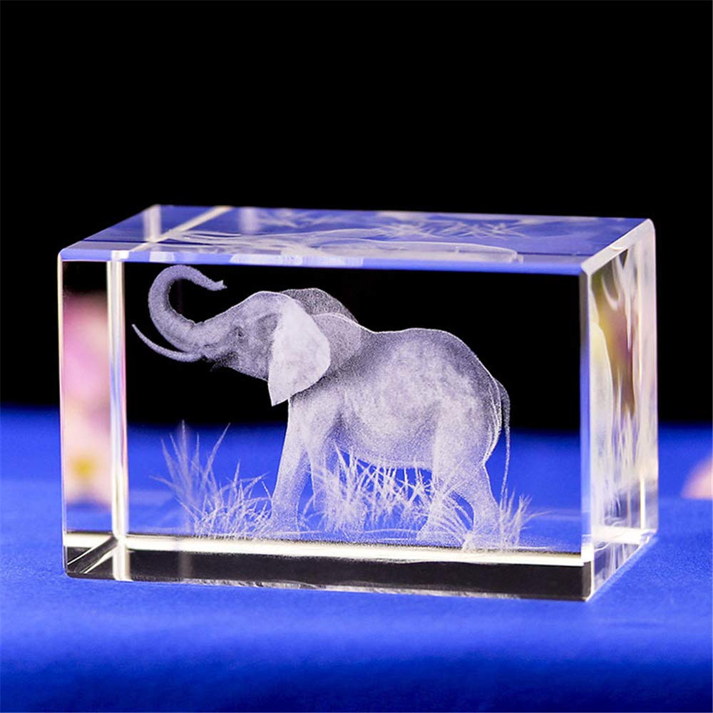 Elephant GIFTS/3d Laser Etched Crystal Art of Elephant Figurines Crystal Glass Cube Engraving for Home Decoration Birthday, Elephant Gifts for Women Girl Children Men (50 * 50 * 80mm)