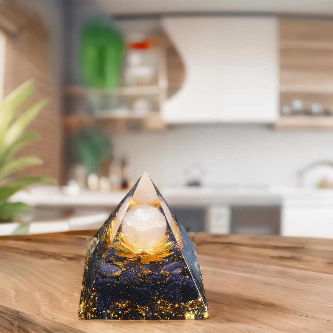 EternalOrgone New Inspirational Crystal Pyramid Orgone Pyramids Flower of Life Rose Quartz with Blue Standstone Reiki Charged Energy Pyramid Generator for Protection Meditation Orgonite Pyramids