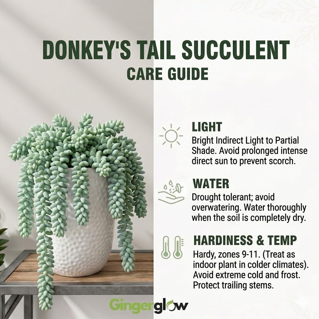 2 Succulent Plants, Donkey Tail Succulent Plants Live in 2 Inch Pot, Plant for Home Office, Wedding Hanging Decoration & DIY Projects