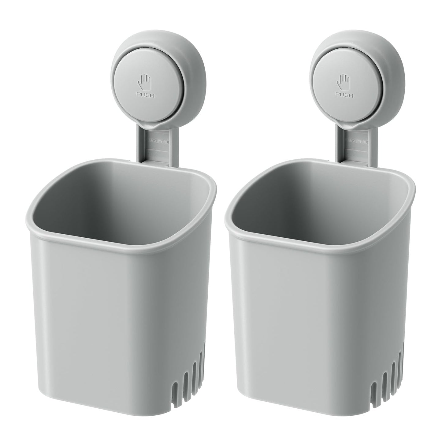 LEVERLOC Powerful Suction Toothbrush Holder 2 Pack, Removable Drill-Free Wall Shower Holder for Toothbrush, Toothpaste, Razor, Self-draining Suction Cup in Shower, Kitchen Tableware Organizer, Gray
