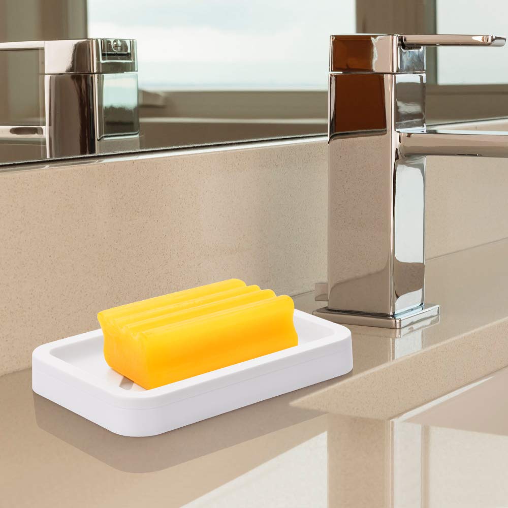 2PCS Draining Soap Dishes, Dishwashing Sponge Soap Holder with Water Tray, Keep The Place Dry, Easy to Clean Soap Cases, Suitable for Kitchen, Bathroom, Container (Gray)
