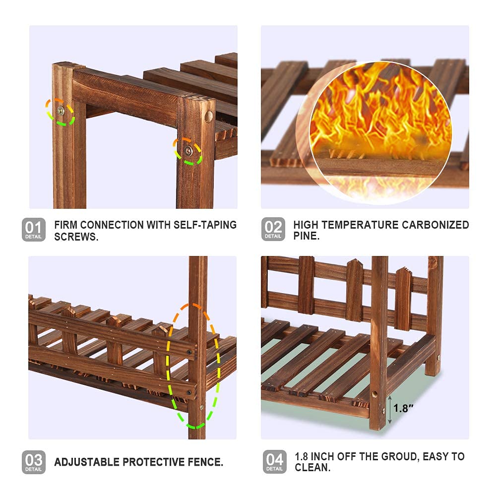 Ufine 3 Tier Wood Plant Stand Vertical Plant Display Shelf Indoor Ourdoor Plant Rack, Balcony Living Room, Kitchen, Porch Organizer Plants Holder