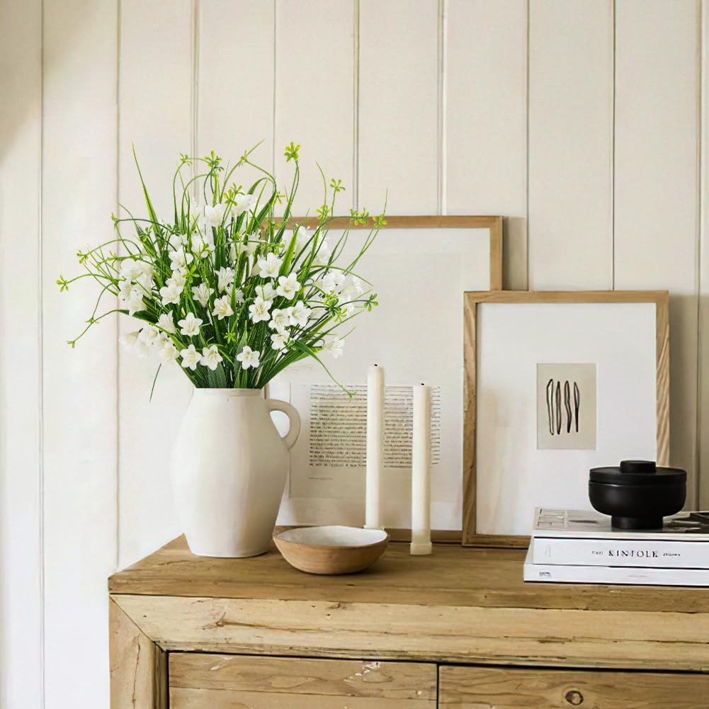 3 Packs Artificial Lily of The Valley, 15'' Faux Bellflowers for Floral Arrangements, Realistic Fake Campanula Flowers for Spring Wedding Bridal Bouquet & Home Office Farmhouse Decor, Cream White