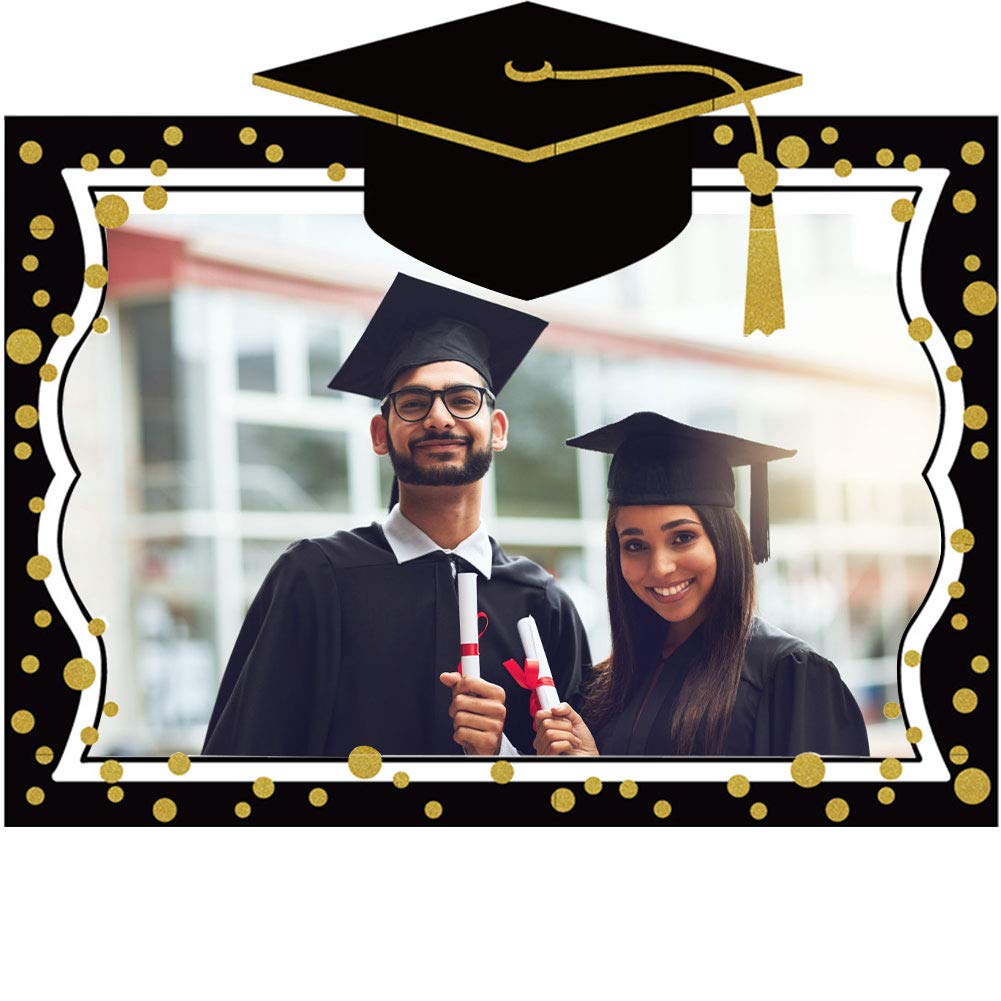 2025 Graduation Selfie Photo Booth Frame Black and Gold with 18Pcs Graduation Photo Booth Props, Upgraded Version with Support Cardboard, 2025 Grad Party Pose Sign