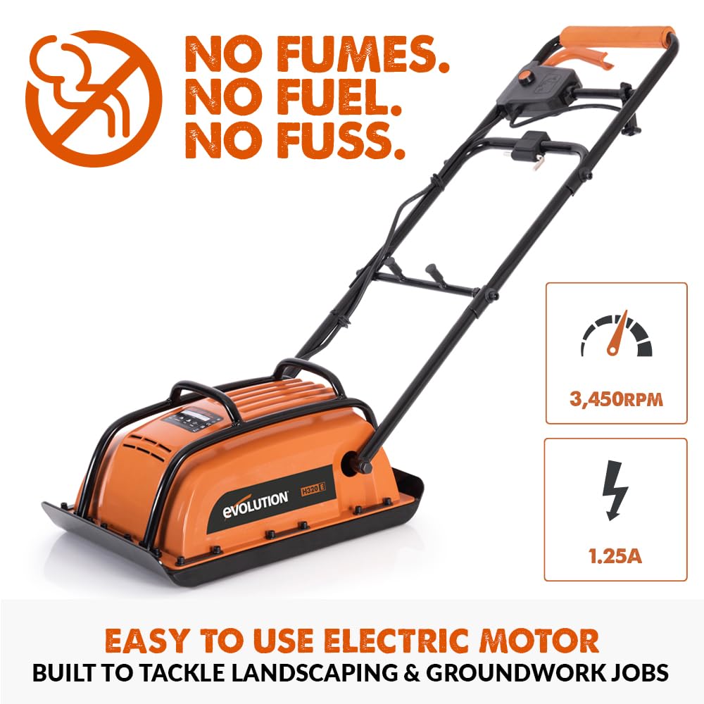 Evolution Power Tools H320-E Hulk Electro Plate Compactor, Electric - Ideal For Levelling Pavement, Artificial Turf Ground Preparation, Patio, Blockwork, Sand, Soil & More - 3 Year Warranty, 230V