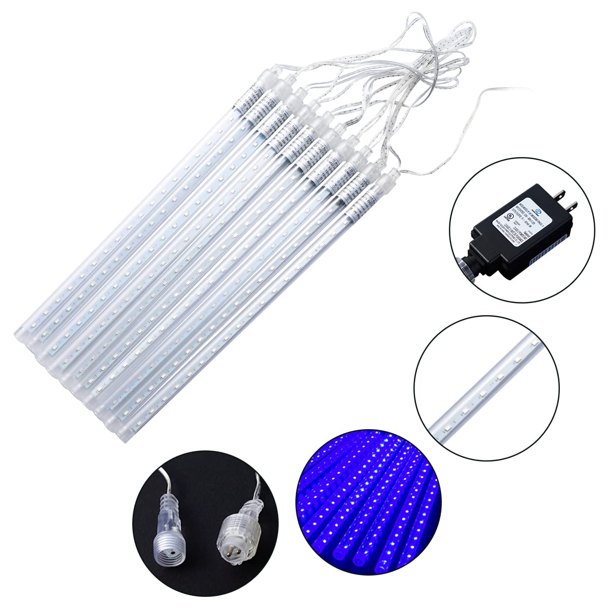 Joiedomi 2 Pack 540 LED Christmas Meteor Shower Rain Lights, 19.8 Inch 10 Tubes Blue Outdoor Raindrop Lights, Waterproof for Holiday Party Home Patio Decoration