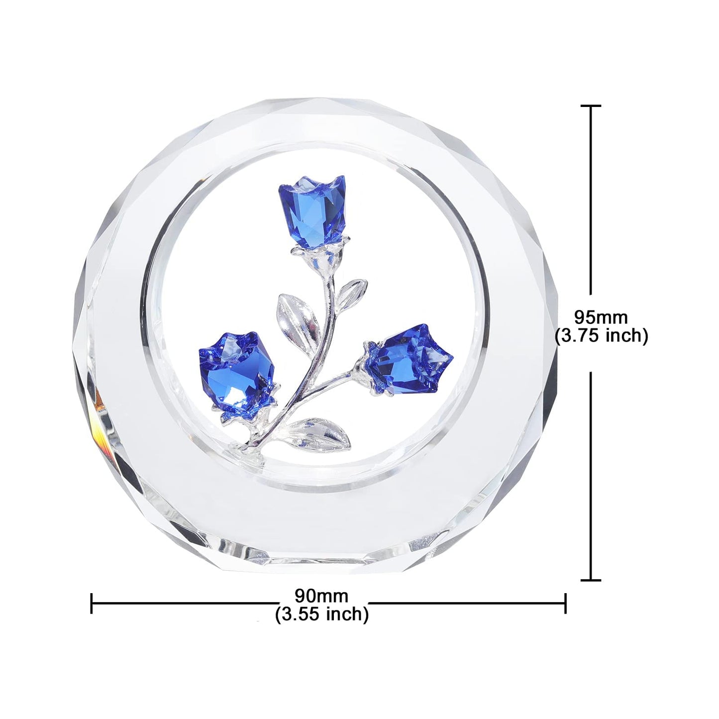 LONGWIN Crystal Tulips Flower Figurines with a Outer Circular Ring, Glass Spring Bouquet Collectible Figurines Home Decor Cobalt Blue
