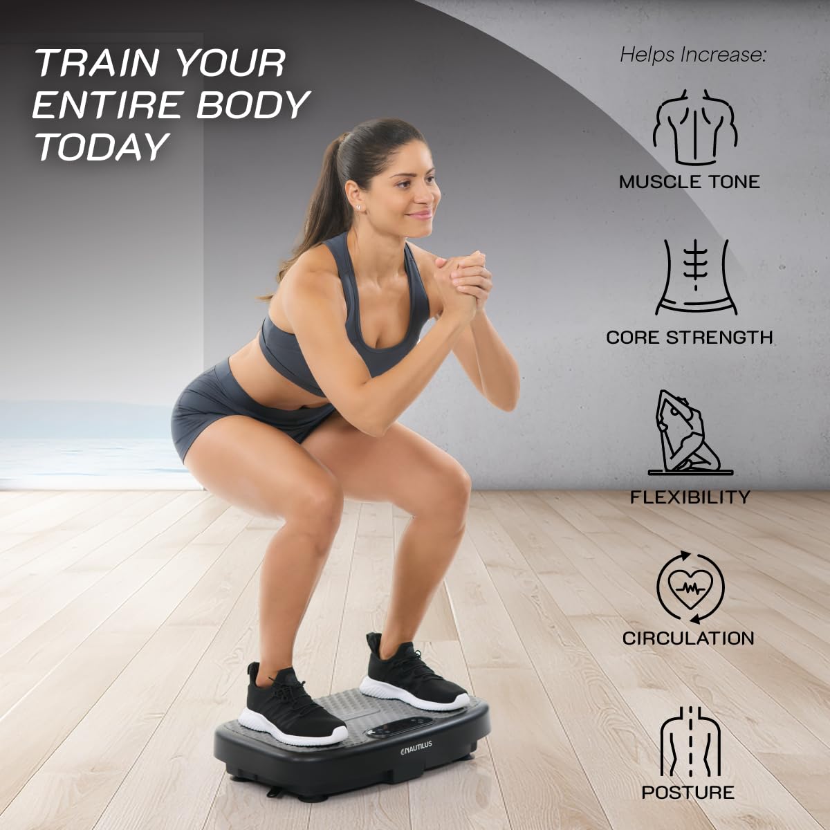Nautilus Vibratone Pro Vibration Plate Exercise Machine for Lymphatic Drainage, Muscle Activation, Full Body Workout, Circulation, Fat Loss, Strength Training, Toning, Recovery