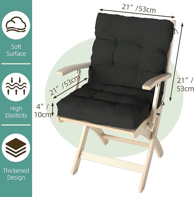 Outdoor Chair Cushions Set of 2, High Back Soft Seat Pad