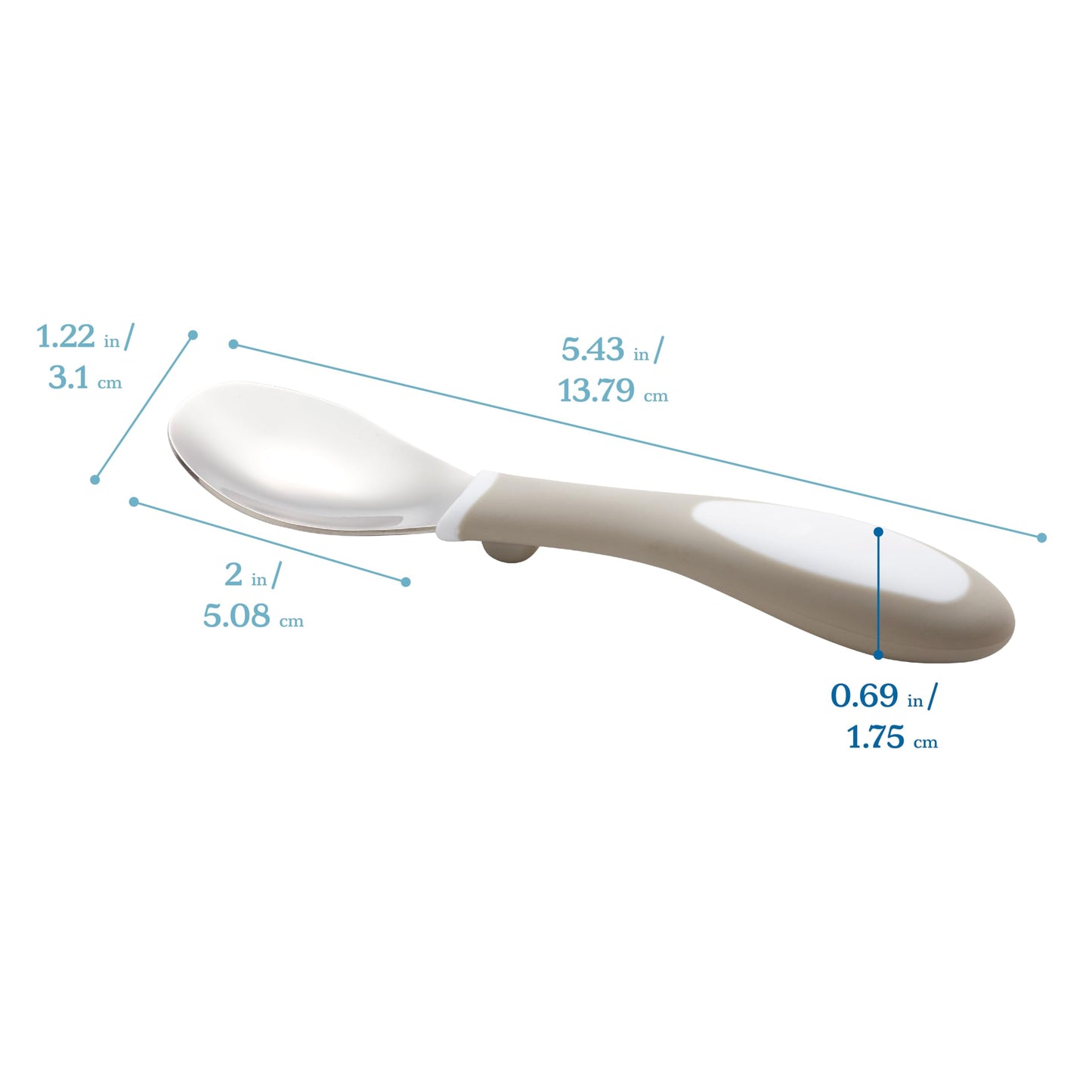 ECR4Kids My First Meal Pal Stainless Steel Spoons, Toddler Silverware, White, Light Grey, 3-Pack