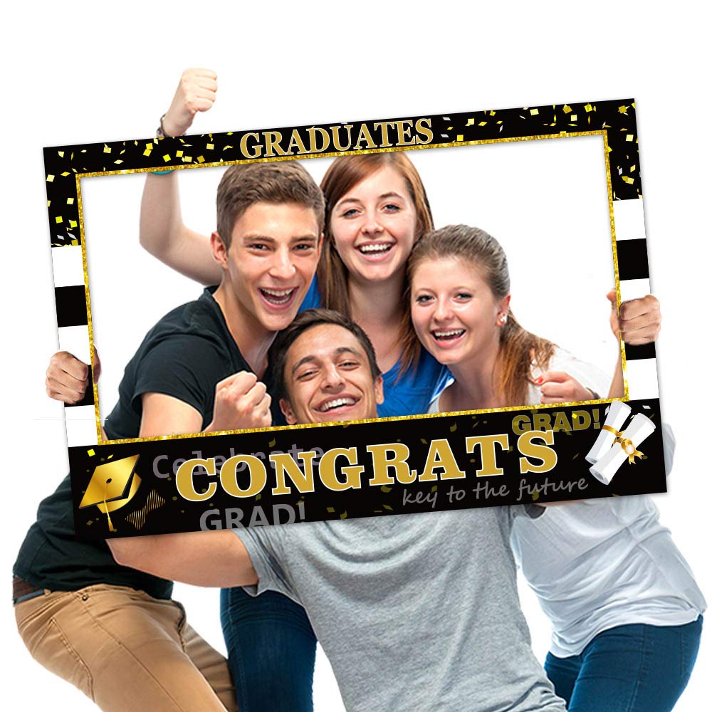 2025 Graduation Photo Props Frame Black and Gold Large Size High School College Graduation Selfie Favors Decorations