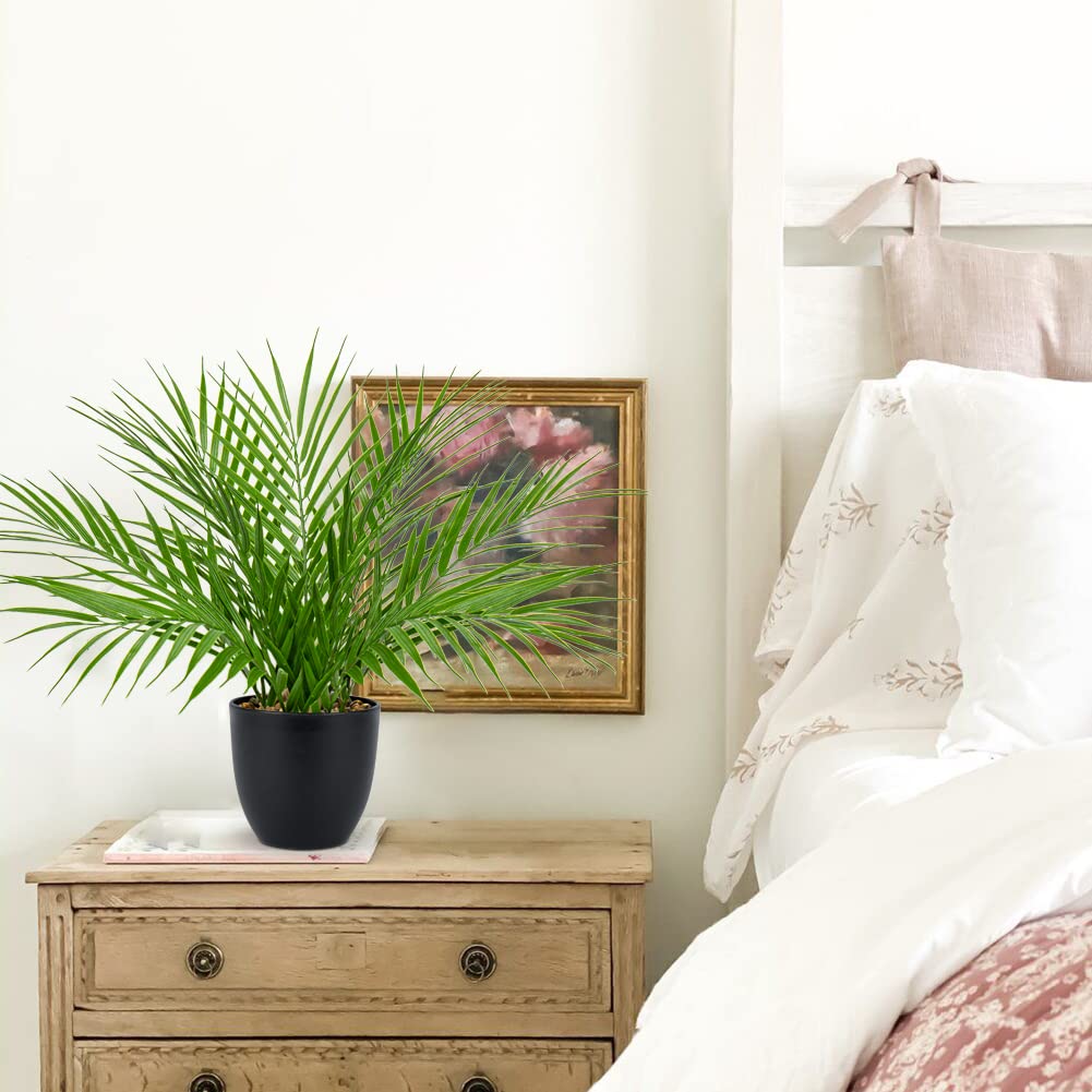 Briful Fake Plant 15’’ Artificial Palm Plant in Matte Black Pot Realistic Faux Tropical Palm Tree Houseplant for Home Indoor Living Room Tabletop Bedroom Decorations