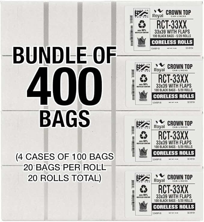 Aluf Plastics 33 Gallon 1.7 MIL Black Heavy Duty Trash Bags