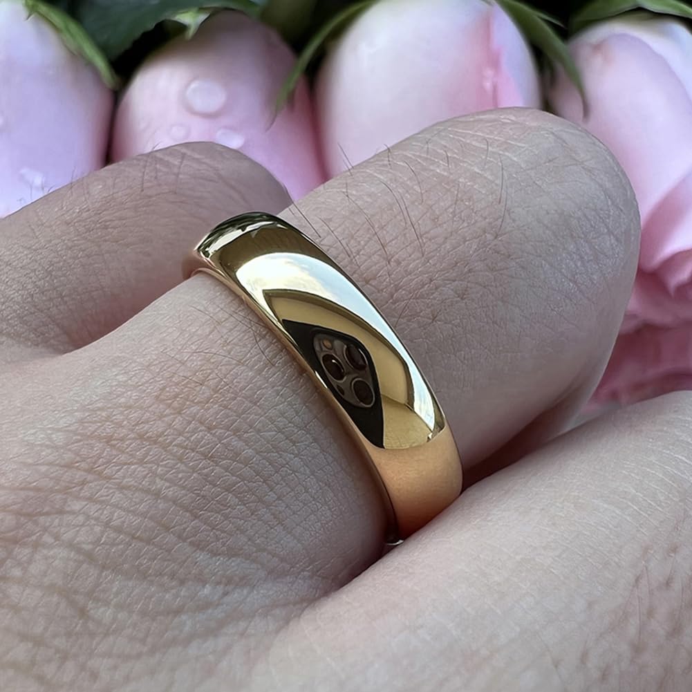 TUTISS 6mm Gold Tungsten Rings for Men Women Engagement Wedding Bands Domed Polished Comfort Fit Size 12