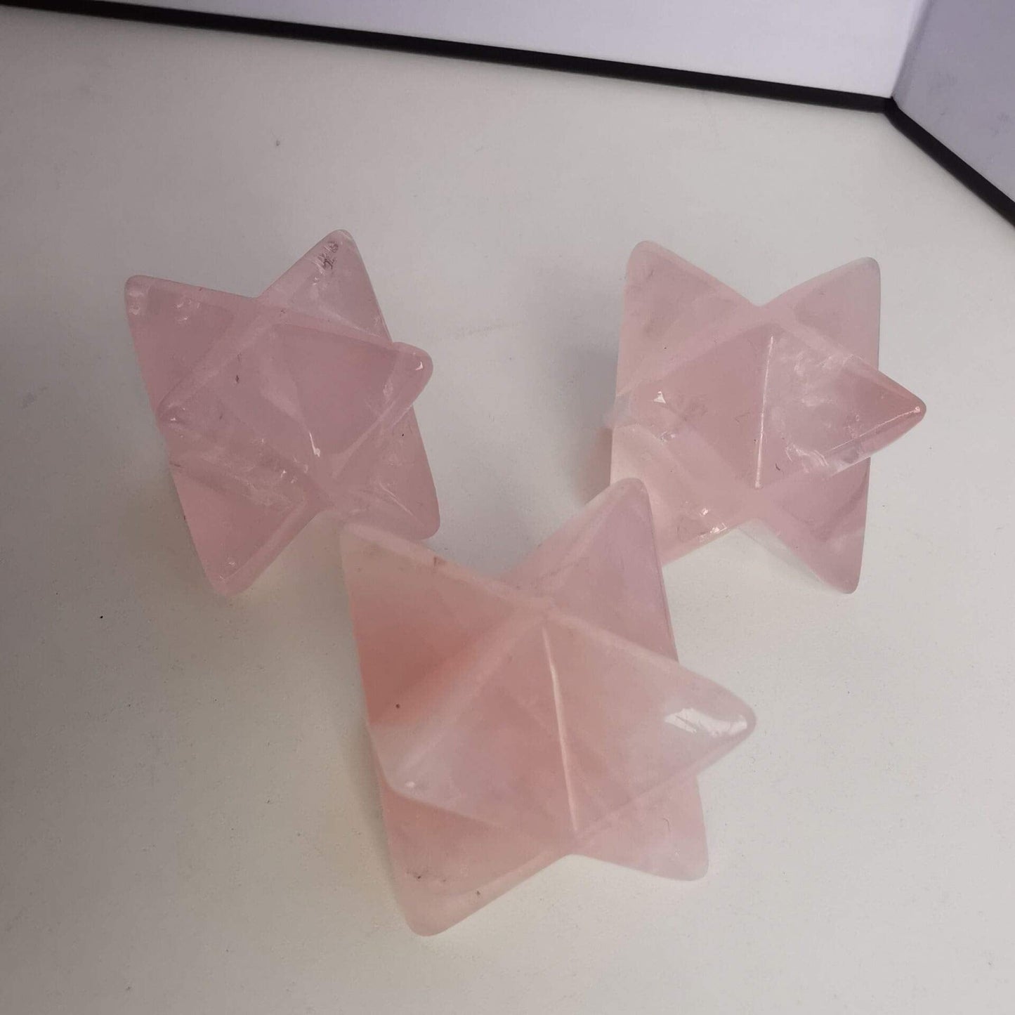 Loveliome Merkaba Star Crystal 1 Inch - Natural Gemstone Sacred Geometry, Hand Carved Six-Pointed Star Spiritual Gift for Meditation,Natural Rose Quartz