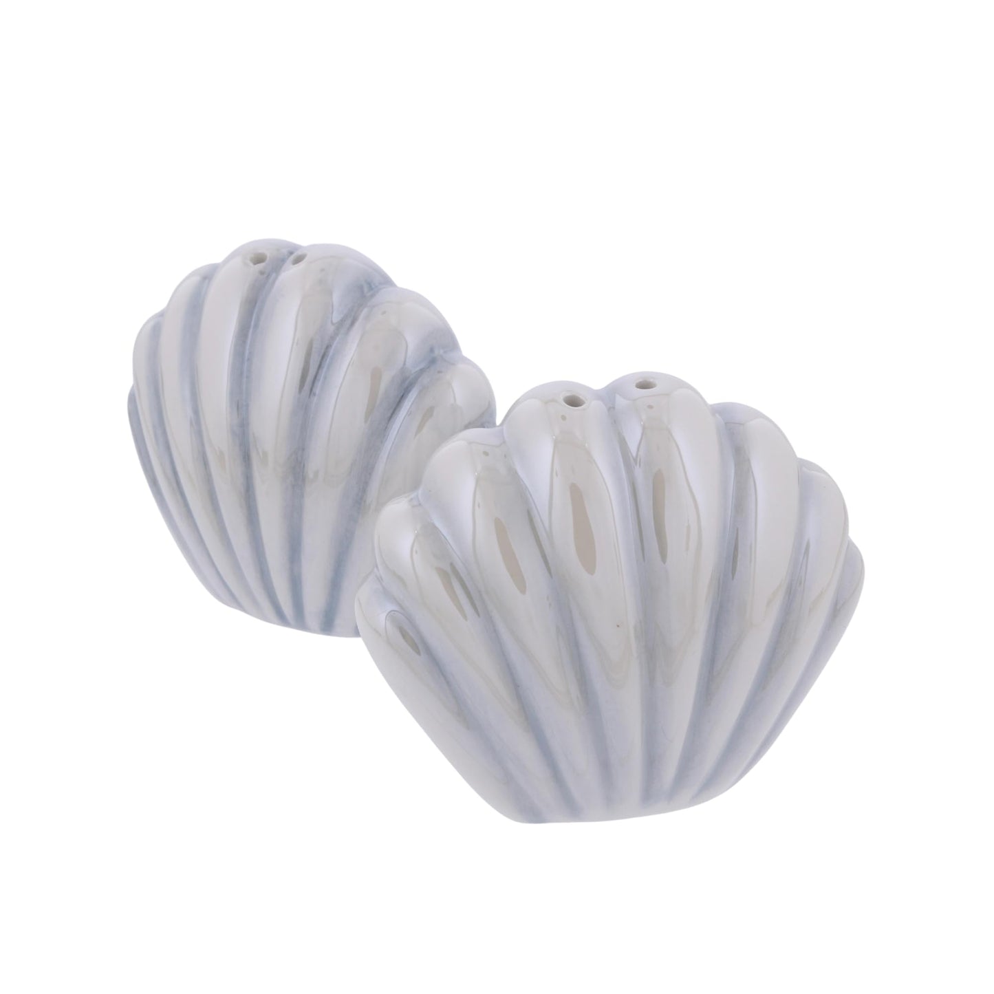 The Bridge Collection Ceramic Seashell Salt And Pepper Shakers – Coastal Shell Shaker Set With Soft Blue And Neutral Glaze – Beach Kitchen Decor And Nautical Dining Table Accent
