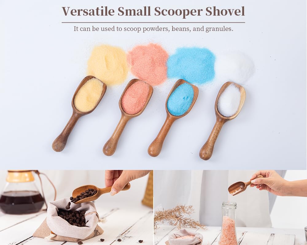 LEBAMI Wooden Coffee Scoop for Ground Coffee,4pcs Coffee Measuring Scooper for Beans Powder Tea Shovel,Small Wood Spoons Multipurpose for Jars Canisters,Kitchen Spice Pepper Condiment Powder Shovel